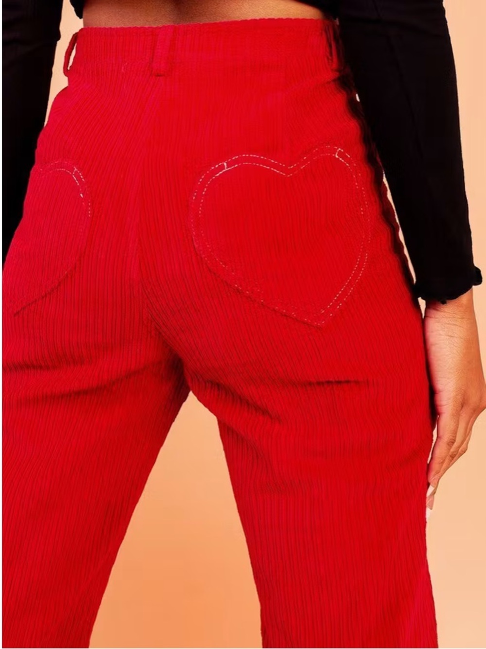 VALFRE Red Corduroy High-Waist Pants with Heart Back Pockets